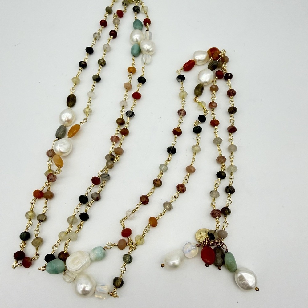 HSN Joya 925 Freshwater Pearl & Gemstone Necklace Flapper 62 Inches Layering‎ - Picture 3 of 15